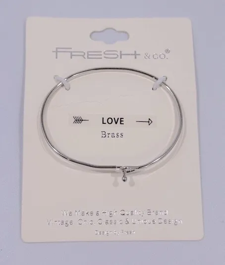 Fresh & Co Silver “ Love “ Bangle Bracelet Minimalist Sweet Simple Dainty