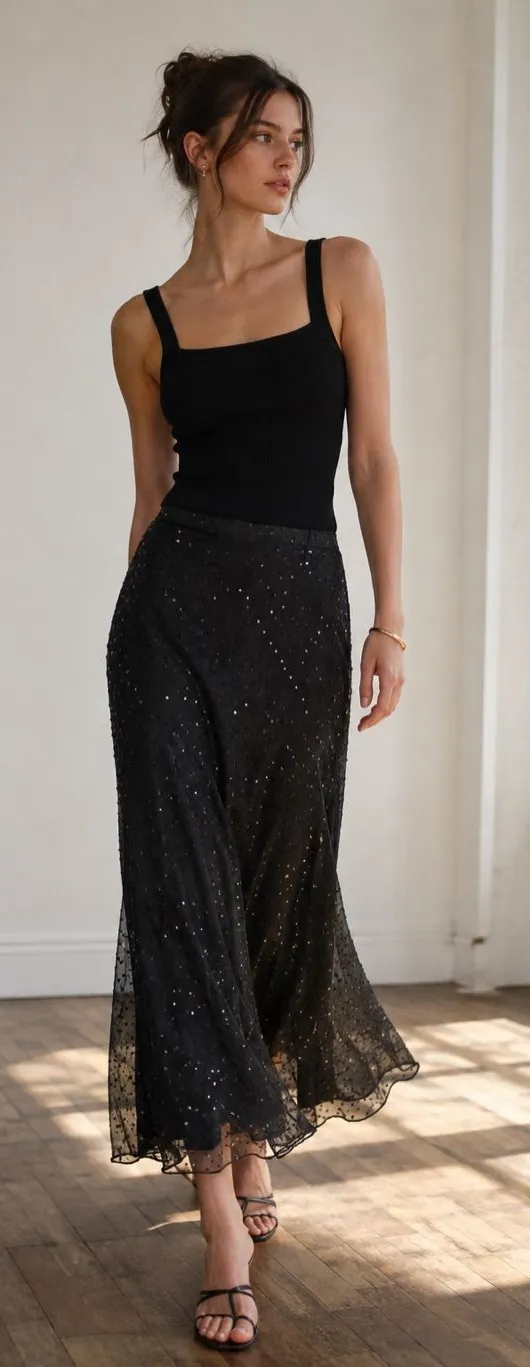 Tahari 100% Silk Beaded Maxi Skirt
