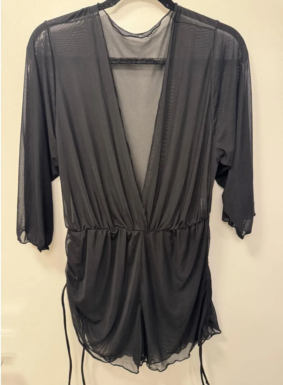 Black Unbranded Sheer Mesh XL Romper Beach Swim Festival Concert Cover Up Ruched