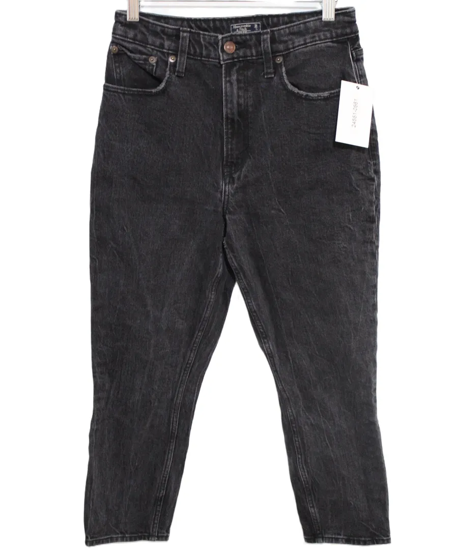 Abercrombie & Fitch Curve Love High Rise Mom Jean Black Denim Jeans Size 26 2