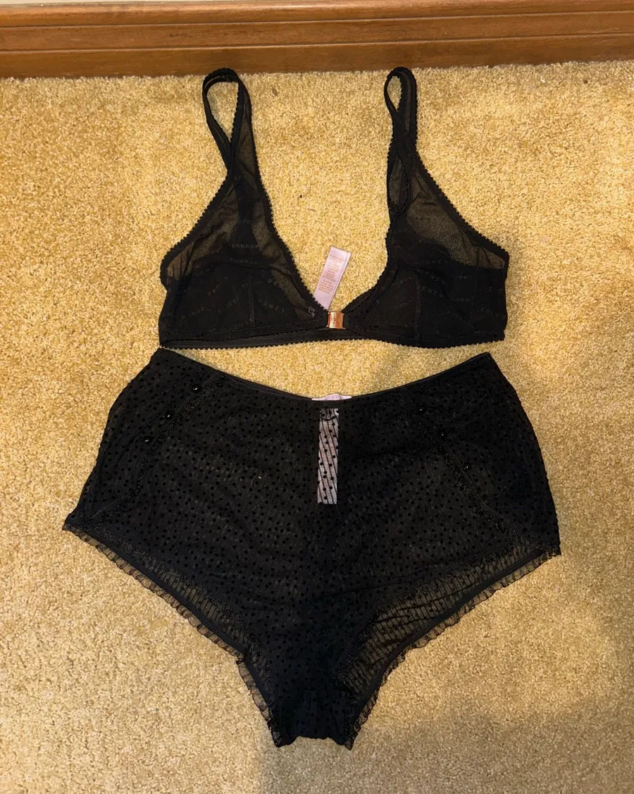 Savage X Fenty Black Sheer Bralette & High-Waist Briefs