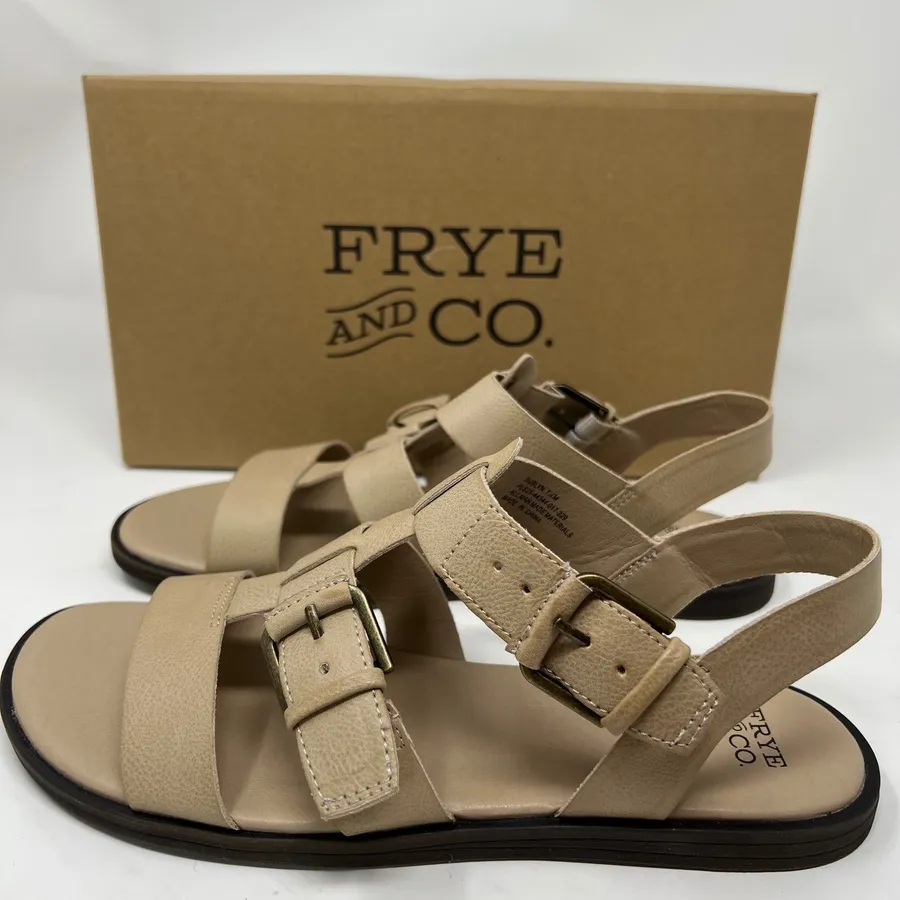 NWT FRYE AND CO Dublyn Sandals Women 7.5 Taupe Gladiator Buckle FO10211 NIB New Tan