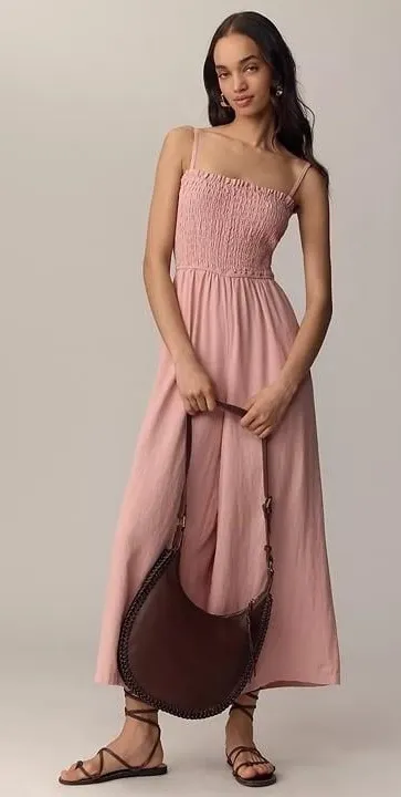 Jumpsuit Sz L Smocked Stretch Pink Pull On Wide Leg High Rise Tank Cisono Size L