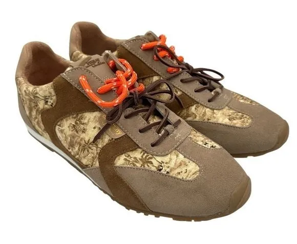 Sam Edelman Women's Size 9 Sneakers Tan Camo Tropical Print Lace Up Casual Shoes