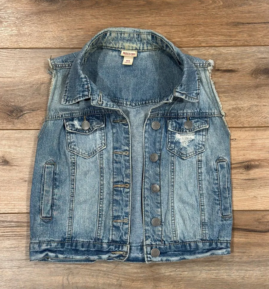 MOSSIMO Vintage Western 100% Cotton Distressed Denim Vest | Size Medium