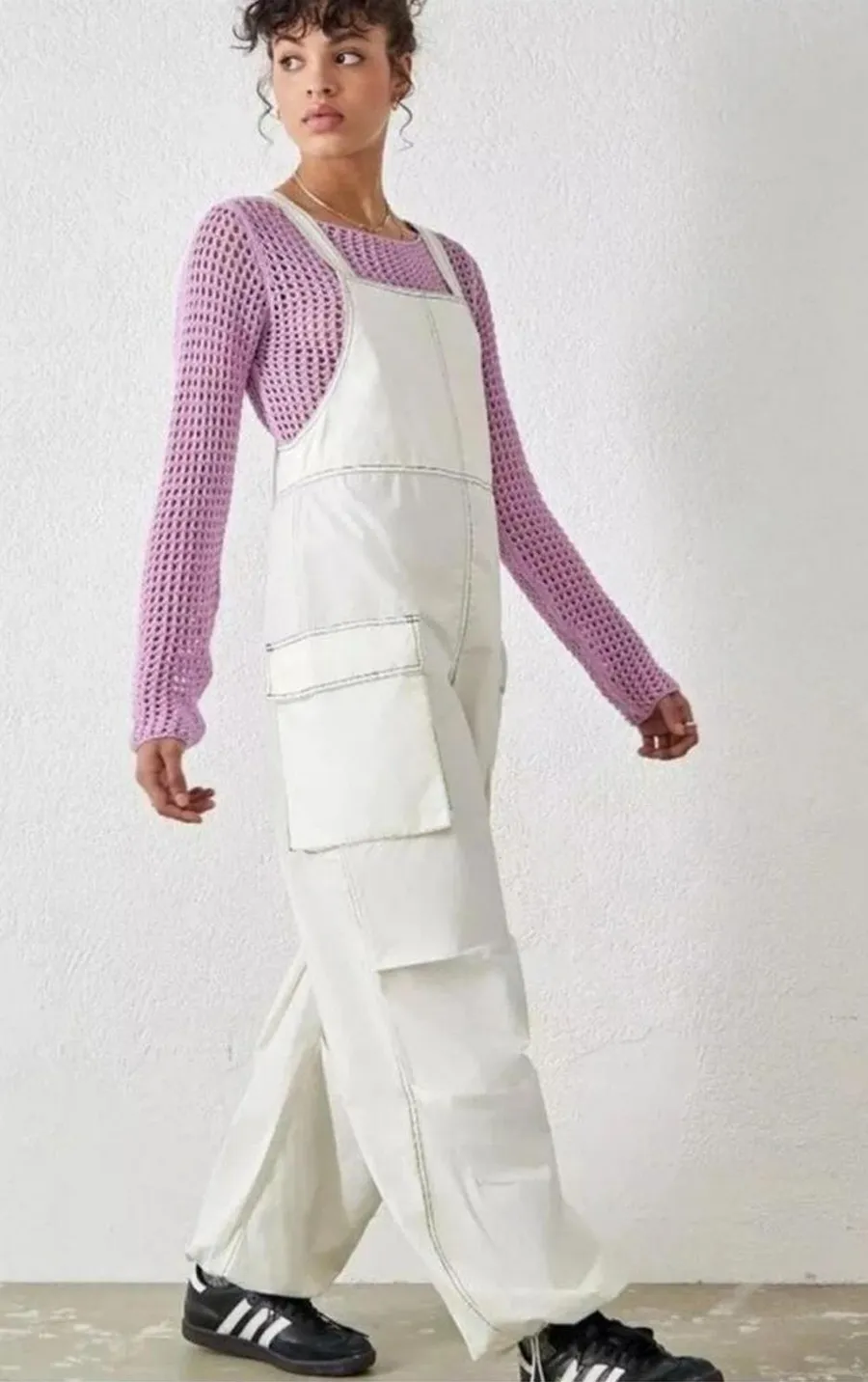 BDG Urban Outfitters White Cargo Overall Jumpsuit Women's XS Wide Leg