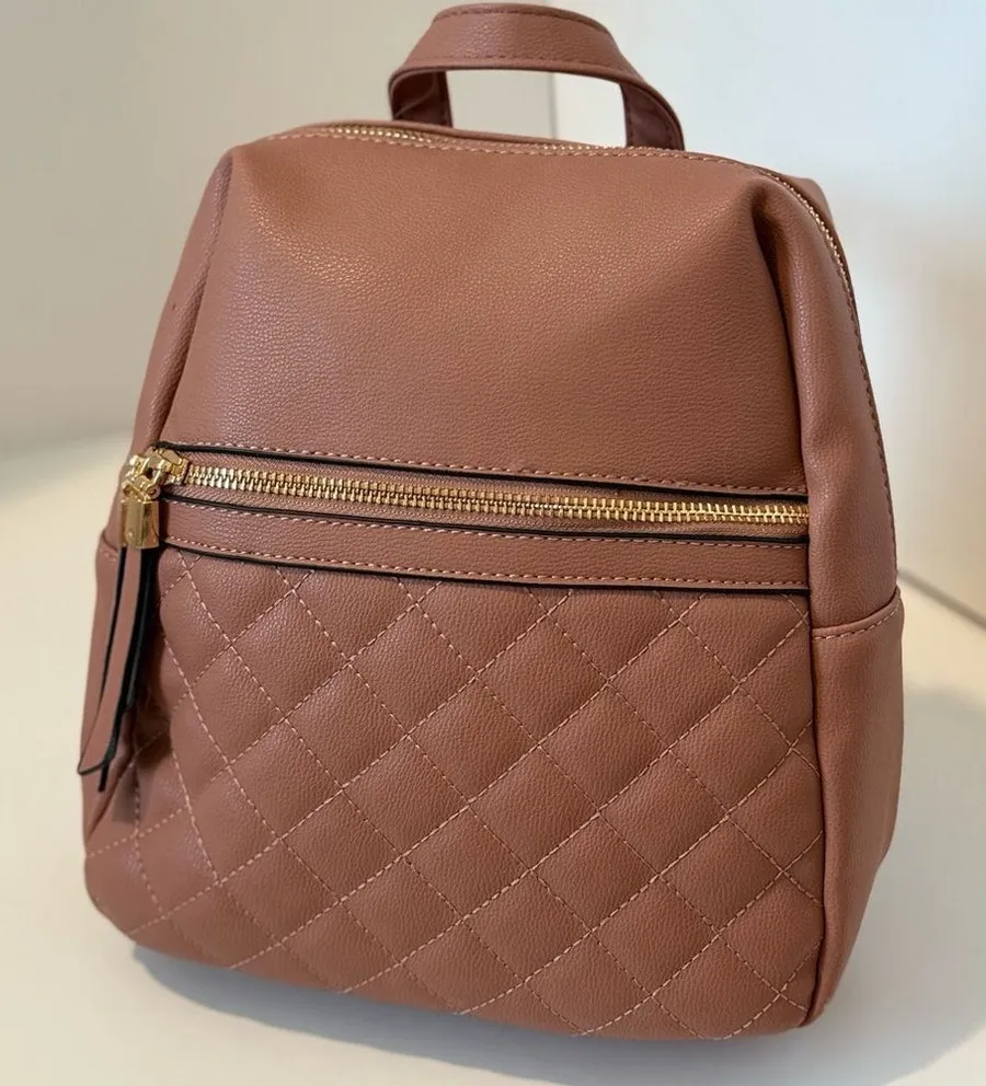 Quilted Pink Gold Mini Backpack Convertible Crossbody Straps Pockets Y2K
