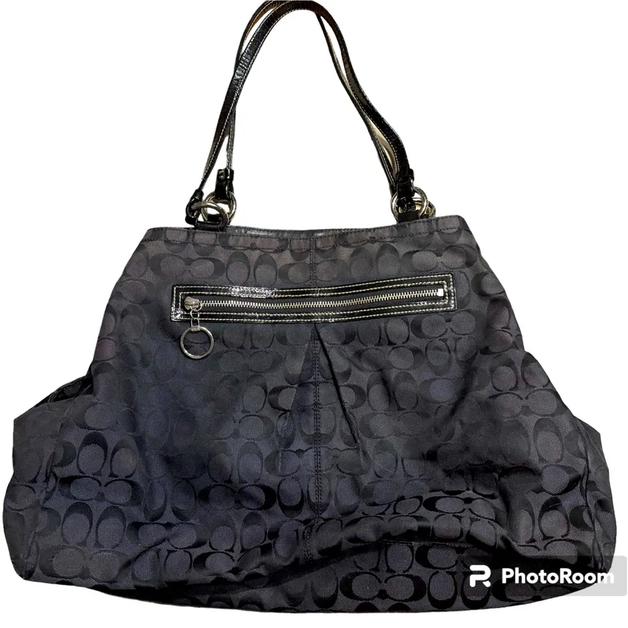๐โค๏ธโ๐ฅ COACH black Signature Monogram Handbag Patent Leather Handle Large Tote