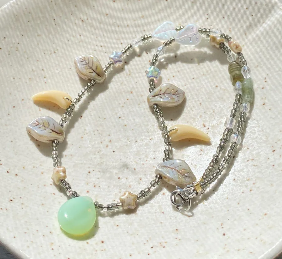 unique fairy nature boho vintage cottage style quality Czech glass beads necklace💚🍃💐