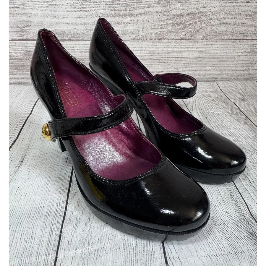 COACH Mary Jane Patent Leather Chunky Heel Shoes SZ 61/2