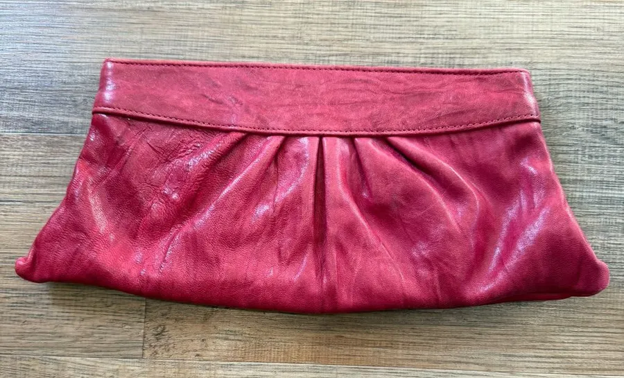 Lauren Merkin Red Leather Pleated Clutch
