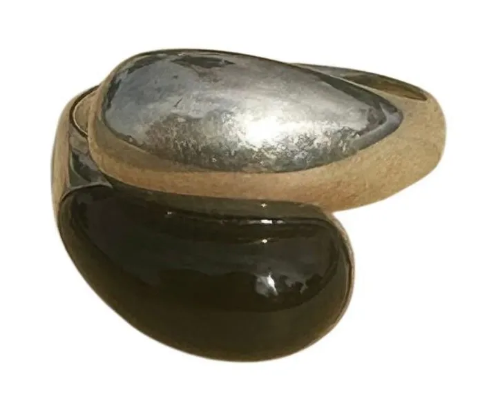 Sterling Silver Sculptural Ring with Black Cabochon