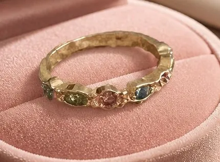Stainless Steel Golden w/ Gemstone Ring Size 7 Gold