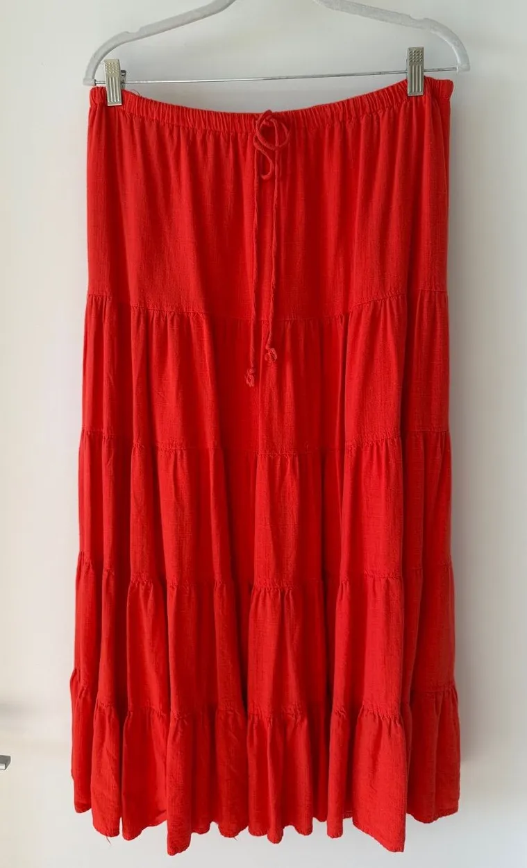 Sky To Moon Red Tiered Maxi Skirt Size L