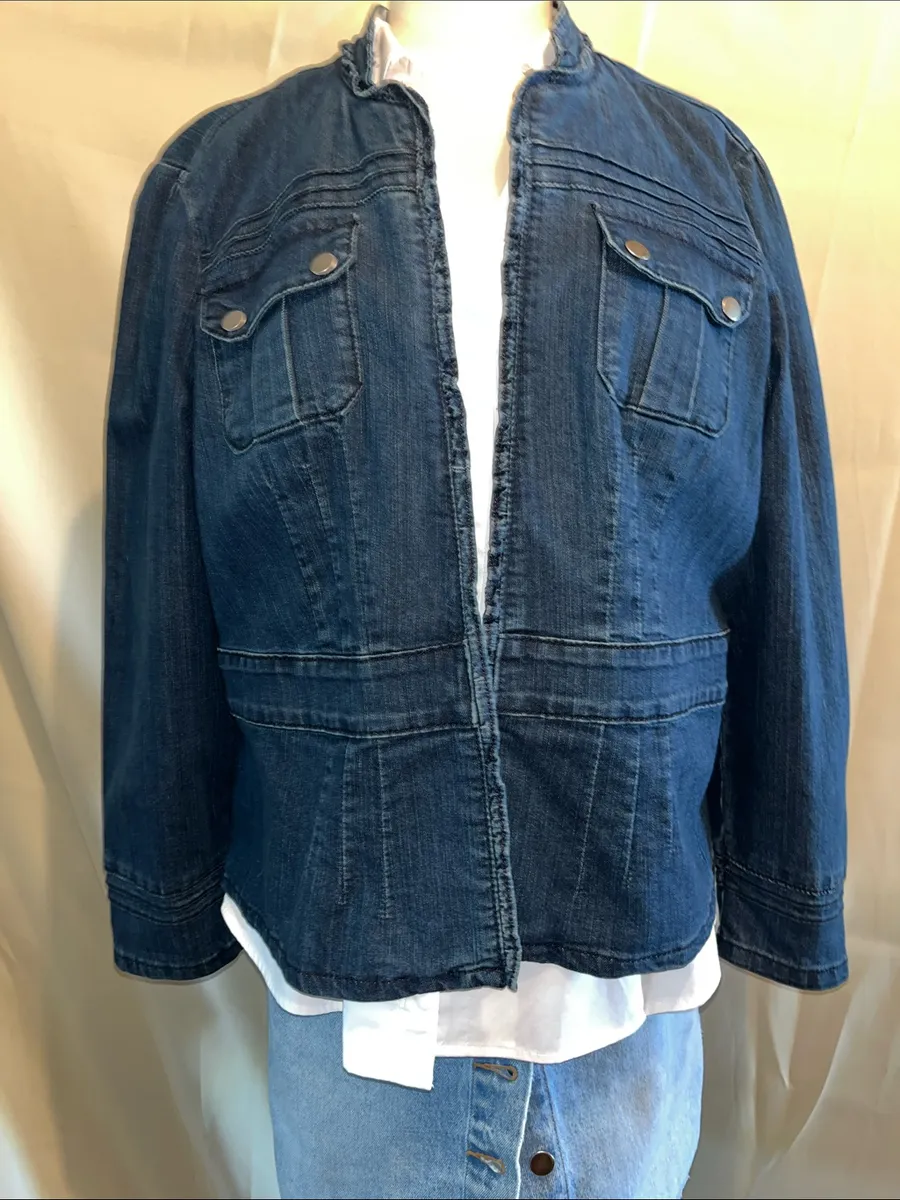 Dressbarn Dark Blue Denim Jacket with Flap Pockets