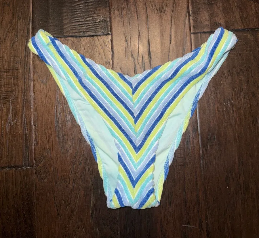 Aerie Striped V-Front Women’s Bikini Bottom — Blue, Yellow, White Small