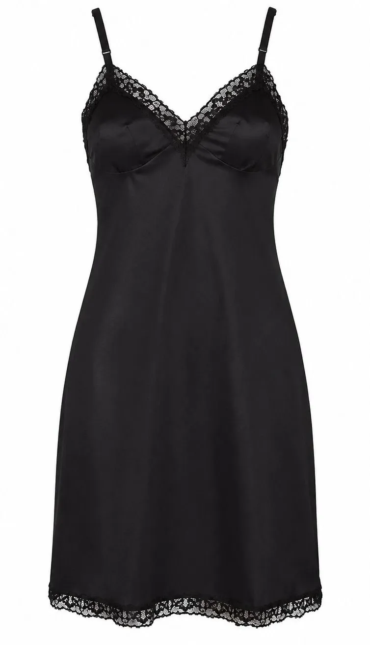 Vanity Fair Full Slip Women Size 42 Black Rosette Lace Trim 22" Length #10103