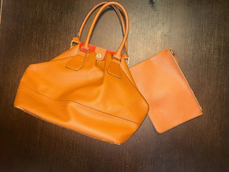Classic Women's Tote Handbag with Wristlet - Orange