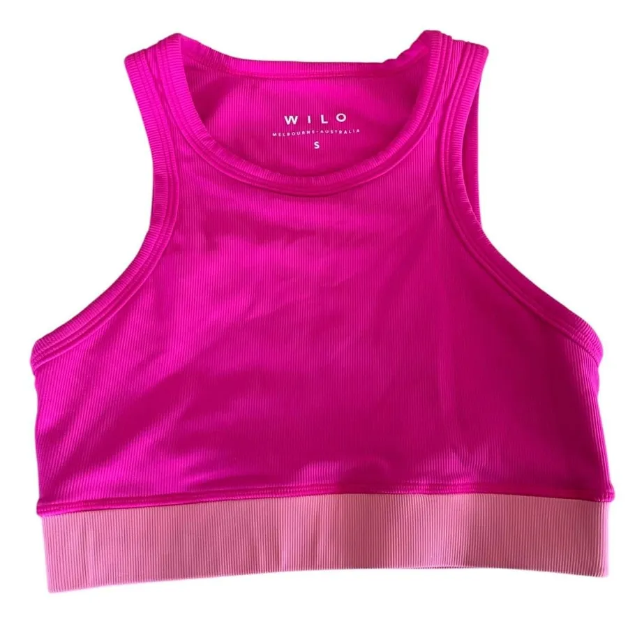 WILO The Label Ribbed Sports Bra Women S Pink High Neck Racerback Barbiecore