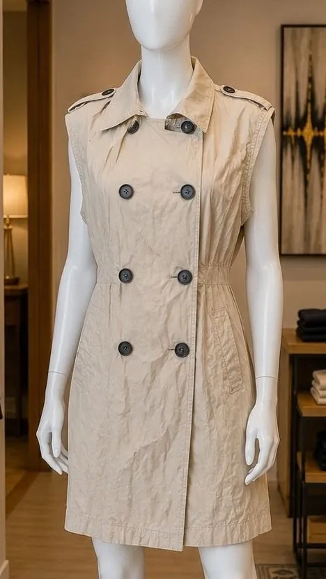 Banana Republic Women Trench Vest Khaki Double Breasted Utility Safari Tan M