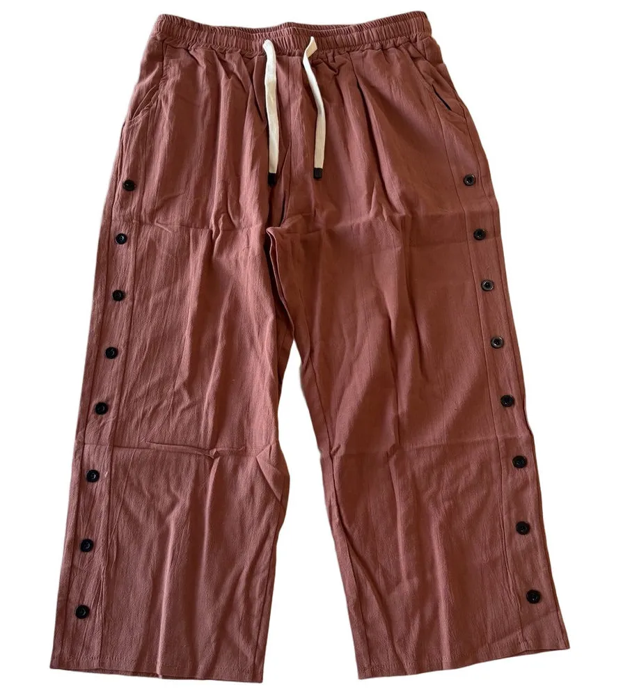 Women's Pull On Drawstring Waist Below Knee Wide Leg Capri Size L #260664 Brown Size L