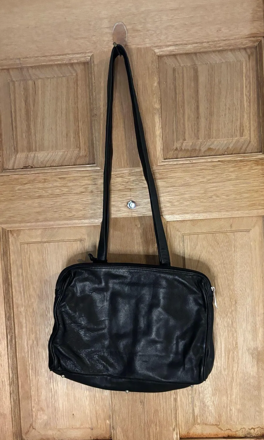 Renato Angi Black Leather Messenger Bag with Slouchy Style