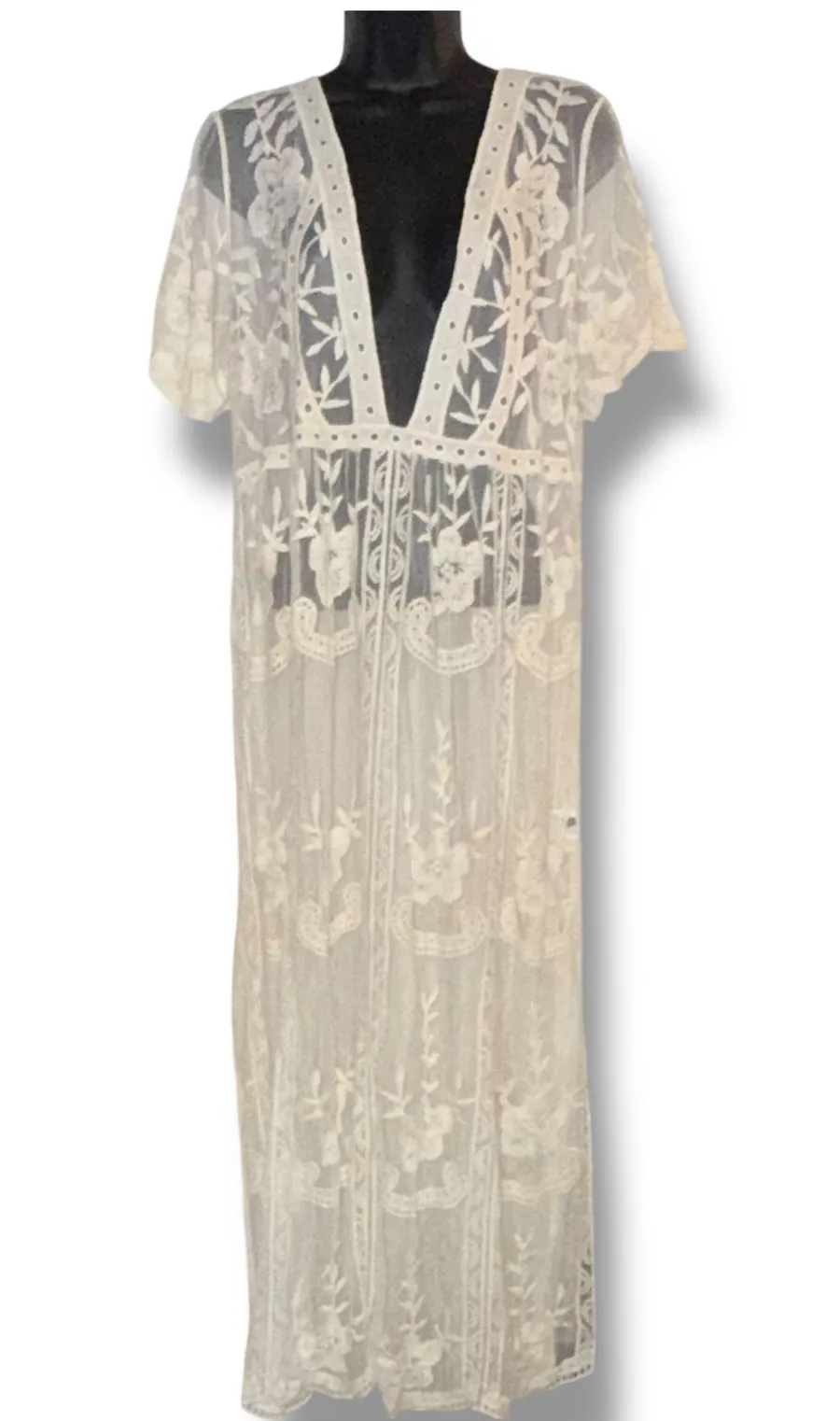 SHEIN floral lace beach coverup dress White