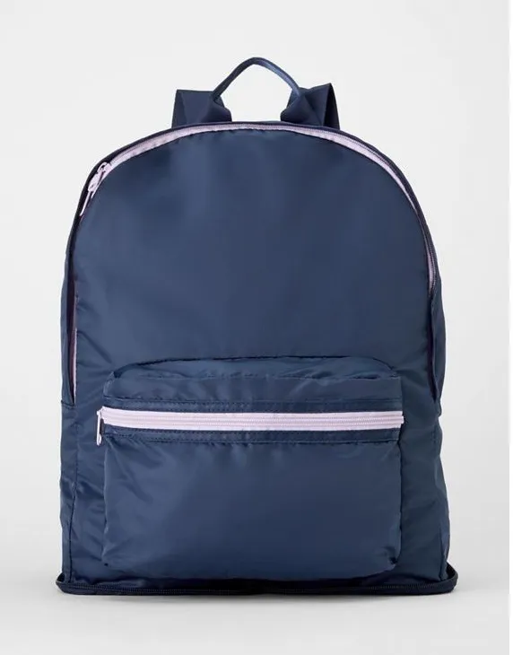 Fabletics Packable Backpack Navy Blue Pink Trim Lightweight Travel Gym Bag