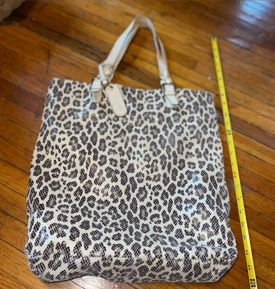 Cynthia Rowley Leopard Print Tote Bag with Cream Handles