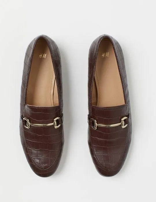 Brown Crocodile Embossed Loafers