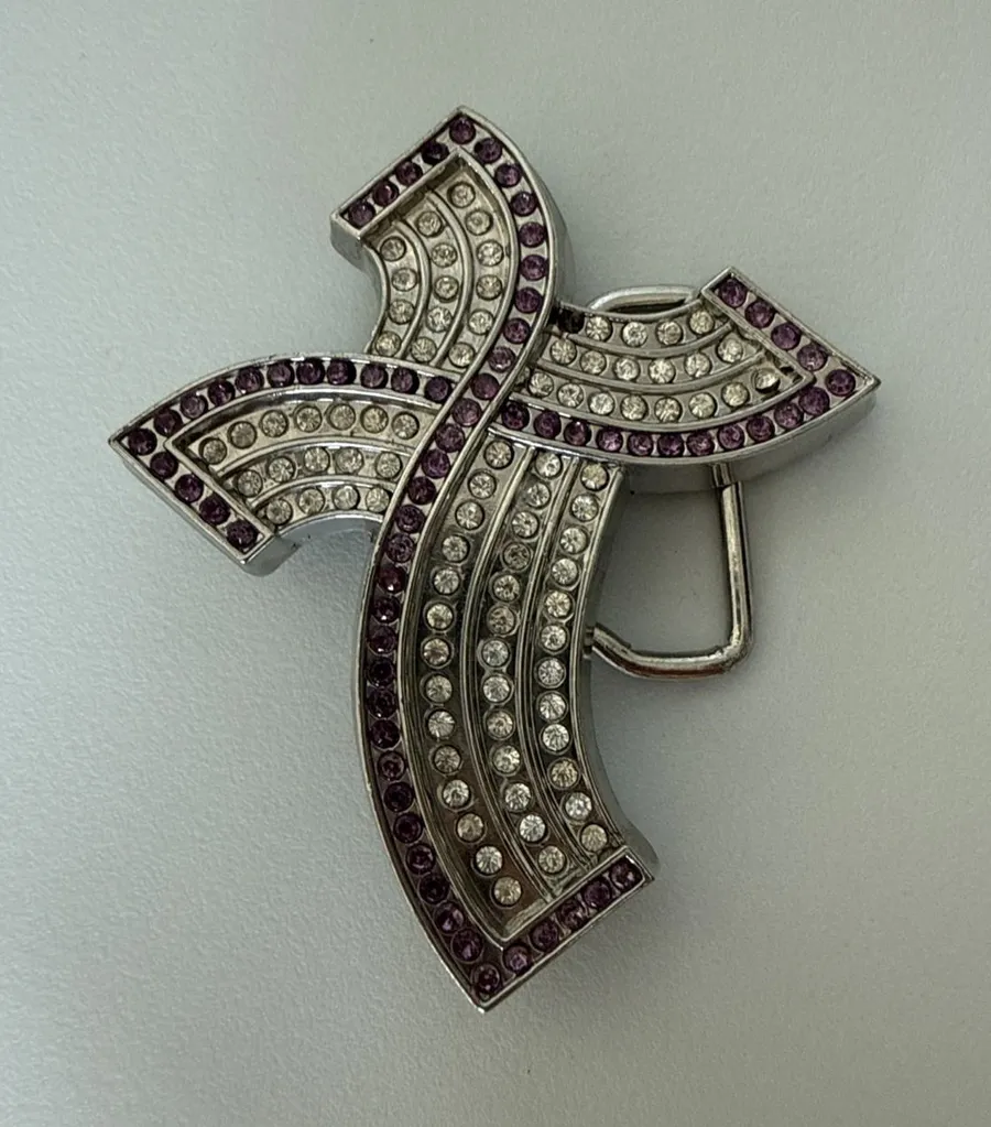 Rhinestone Curly cross belt buckle pink and clear crystals