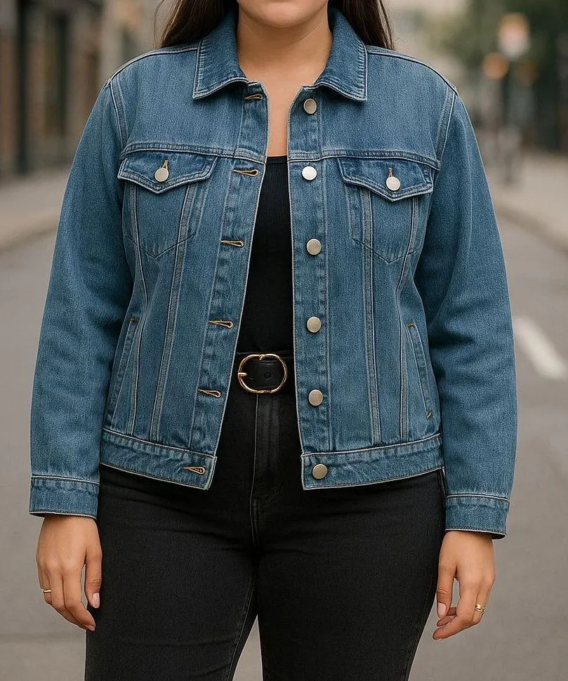 Andrea Oversized Denim Jacket Women’s Size M (Fits Like L) Happiness Print Blue Size M