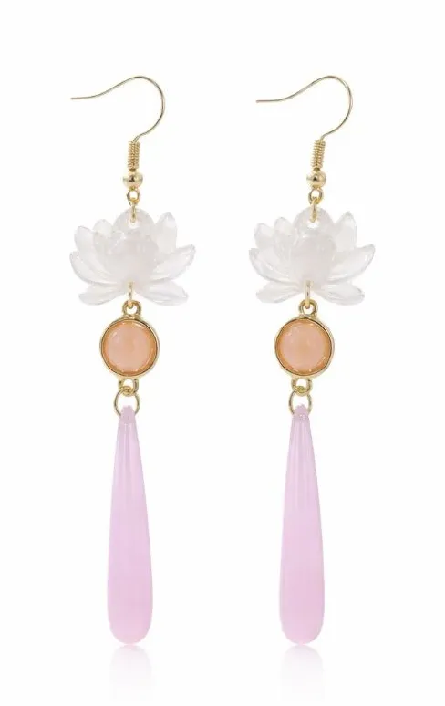 Pink and White Lotus Statement Earrings