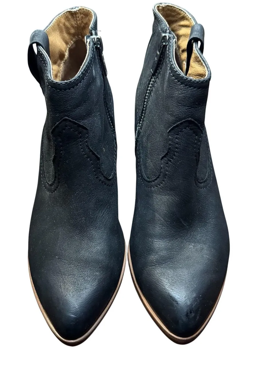 Frye Booties Womens Size 7 Black Leather Ankle Zip Pointed Toe Western 3475038