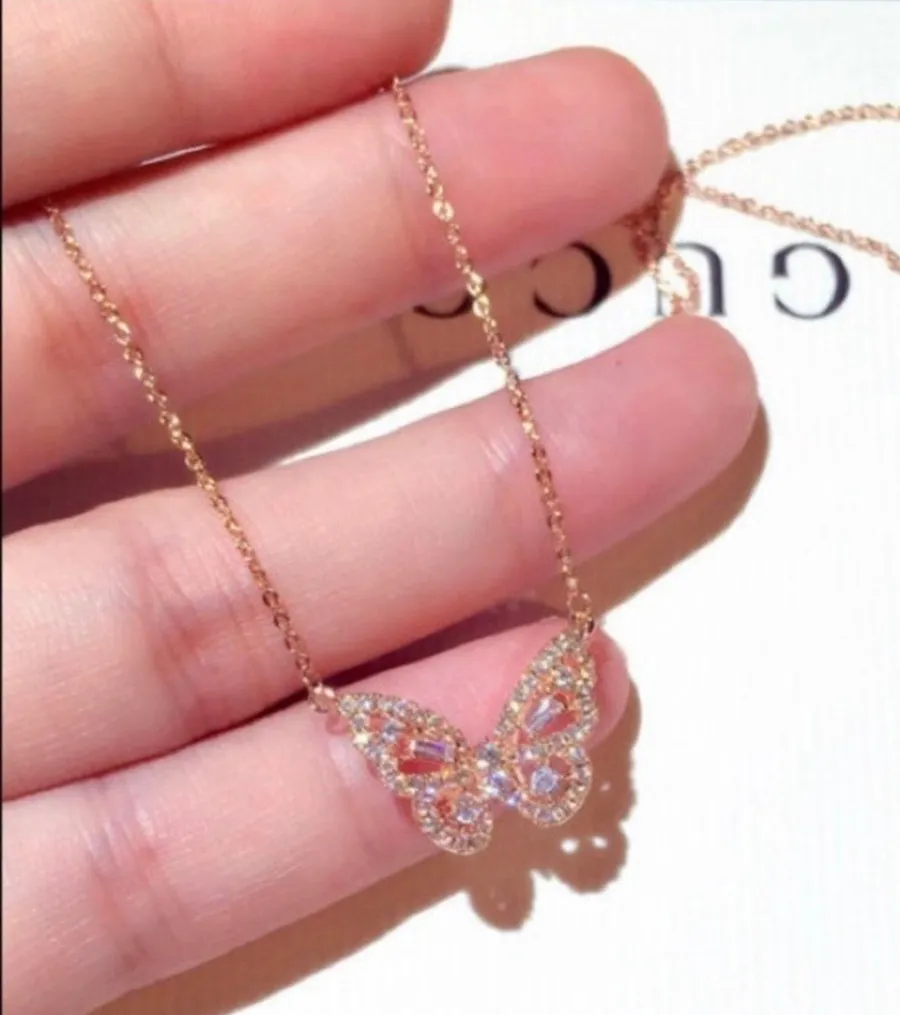 14K Rose Gold Plated Butterfly Pendant Necklace for Women
