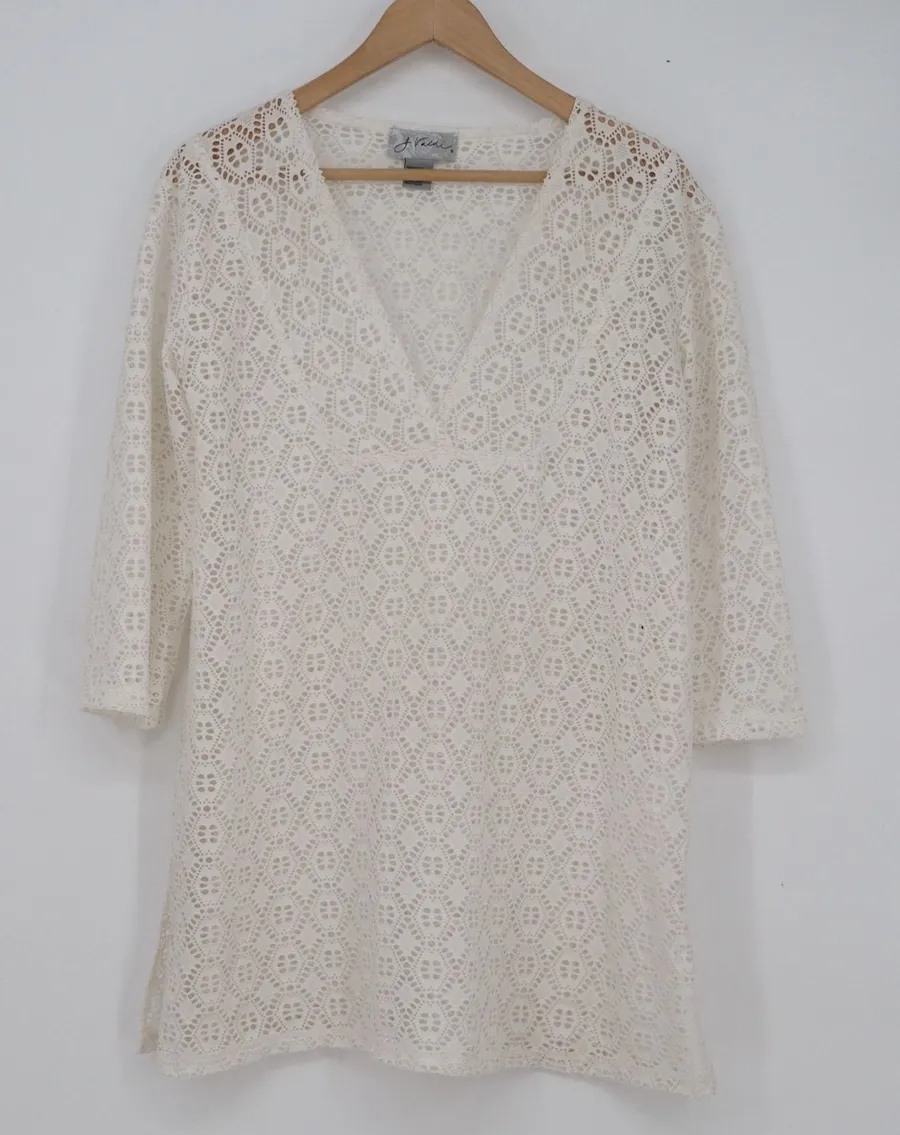 J Valdi Ivory Crochet Lace Swim Cover Up Tunic V