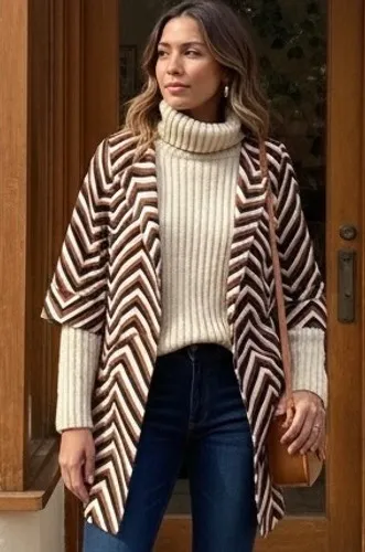 Anthropologie Eva Franco Chevron Retro Car Coat Open Blazer Jacket