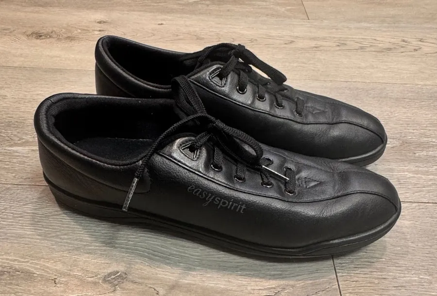 Easy Spirit Womens Black Leather Lace Up Low Top Comfort Shoes Size 10 Narrow