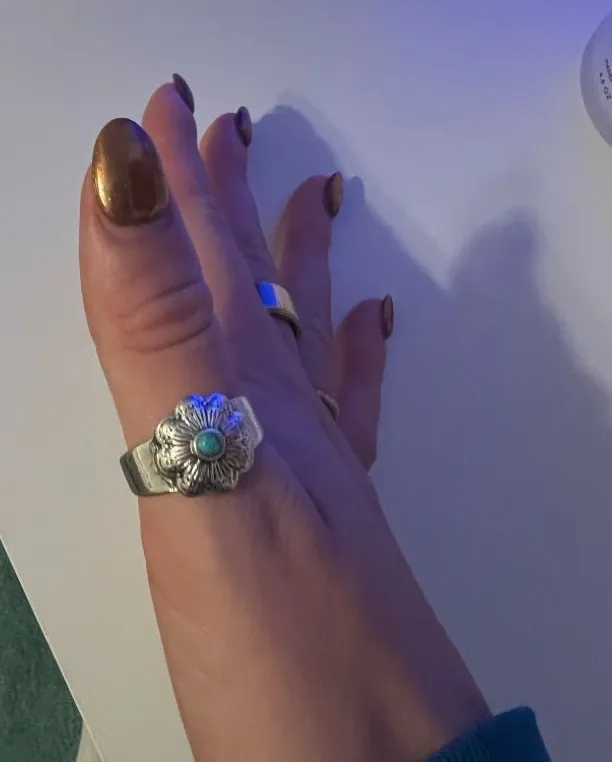 Silver Floral Turquoise Accent Ring