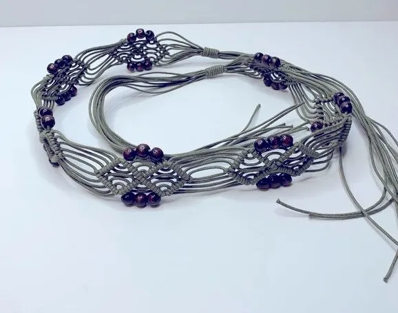 Boho Green Beaded Macramé Woven Belt