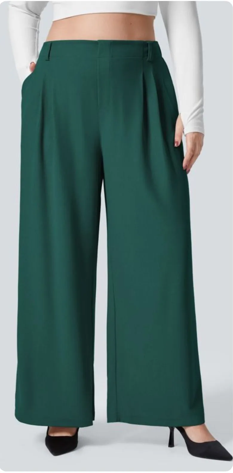 Halara Womens High Waisted Wide Leg Waffle Knit Work Pants Forest Green Size S