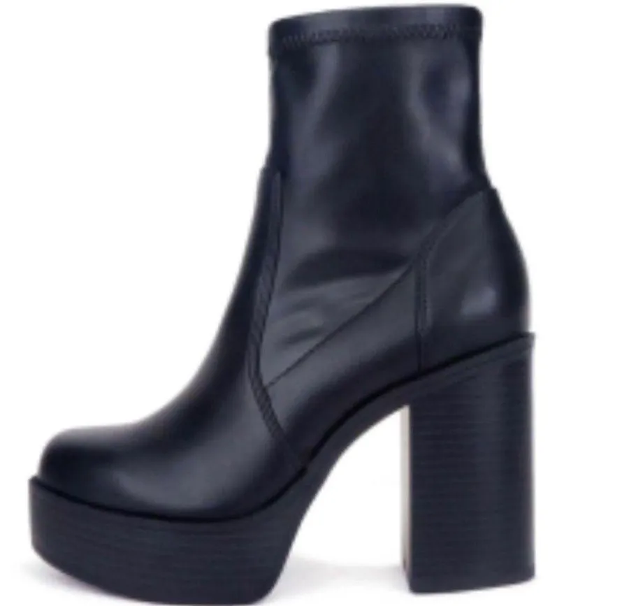 Black Platform Chunky Heel Bootie