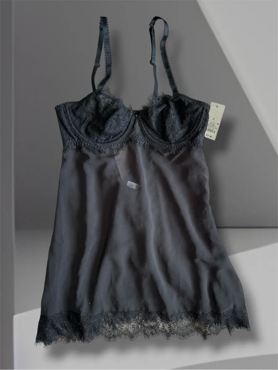 Gilligan & O'Malley Black Sheer Lace Babydoll Lingerie Set NWT Size Small