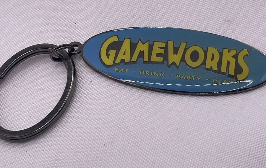 Game Works Eat, Drink, Party, Play Keychain Key Chain 90's Blue