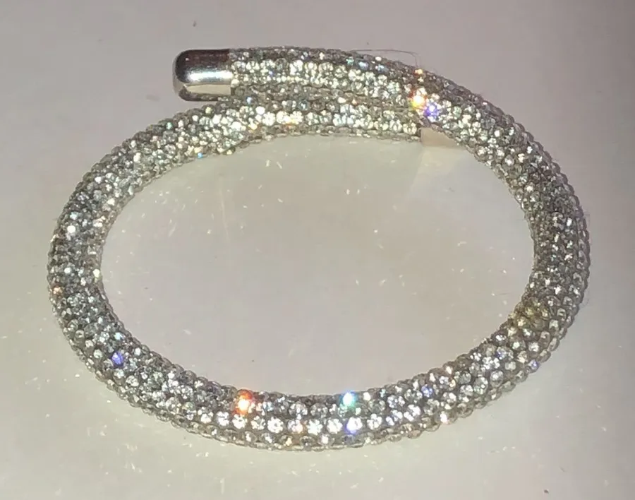 Crystal Pavé Silver Tone Boho Bangle Bracelet