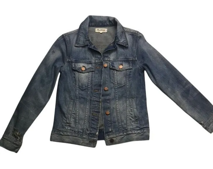 Madewell Womens Medium Wash Distressed Denim Jacket Size S C1778 100% Cotton