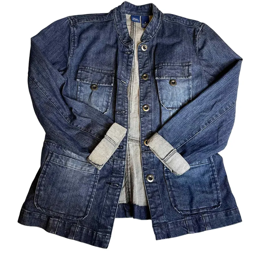 High Sierra Women Denim Jacket Blue Button Up Utility Style Size M