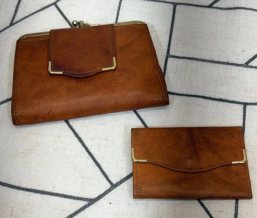 Cobbler Wallet and Key Case Set OS Brown Vintage Full Grain Leather Kiss