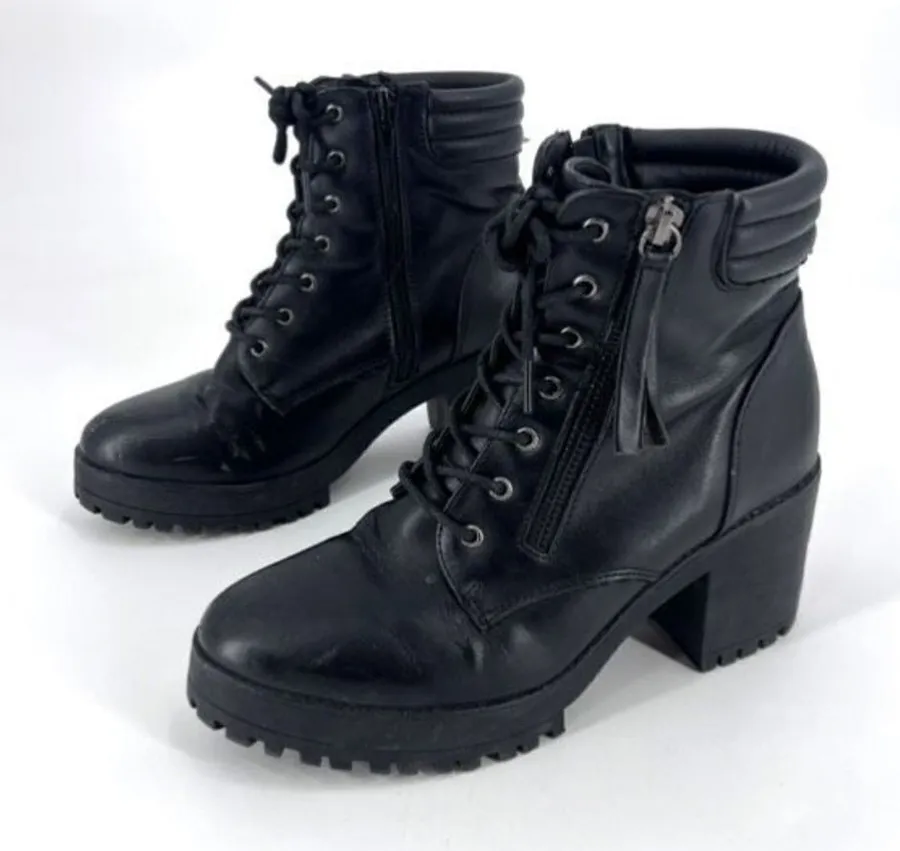 Truffle Collection Women's Faux Leather Round Toe Ankle Boots Black Size 7.5