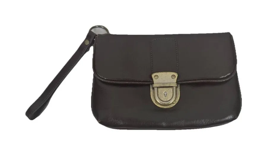 Vintage The Limited Brown Wristlet Clutch Gold Lock Minimal Y2K Bag